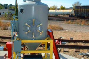 This US Systems pneumatic conveying system is installed to unload portland cement from railcars in Dubuque, Iowa.