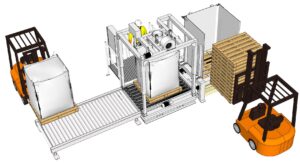 USS Pallet Dispenser and USS Gravity Conveyor as components of a USS Bulk Bag Filling Station